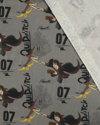 Tissu harry potter : coton imprimé match Quid Ditch gris - Mercerine