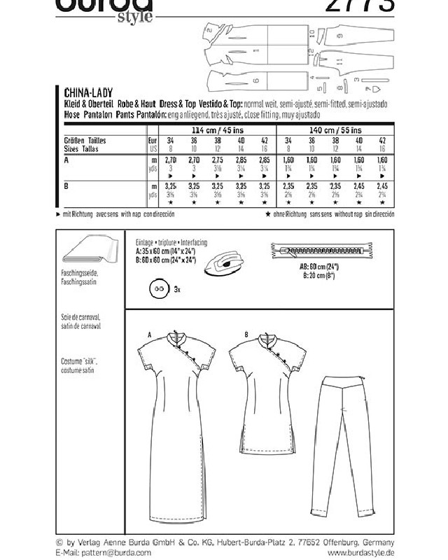 Patron déguisement chinoise : Burda 2773 - Mercerine