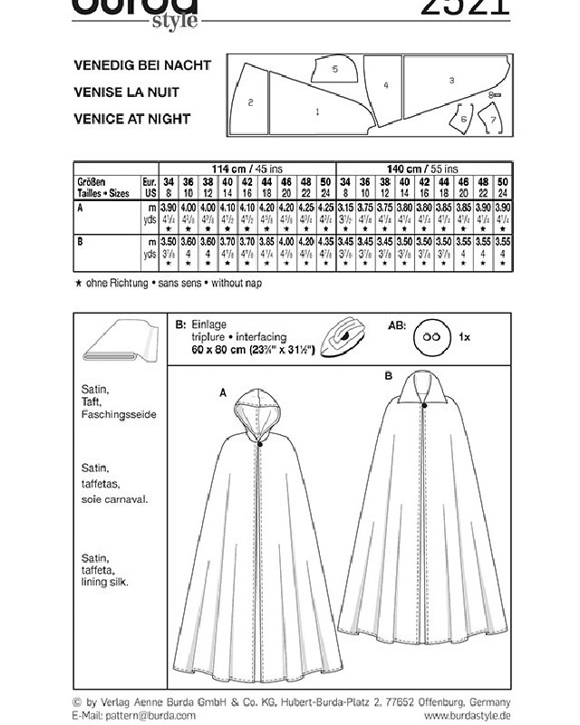Patron déguisement Venise : Burda 2521 - Mercerine