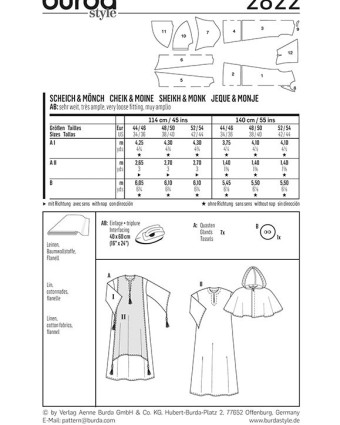 Patron déguisement moine et cheik : Burda 2822 - Mercerine