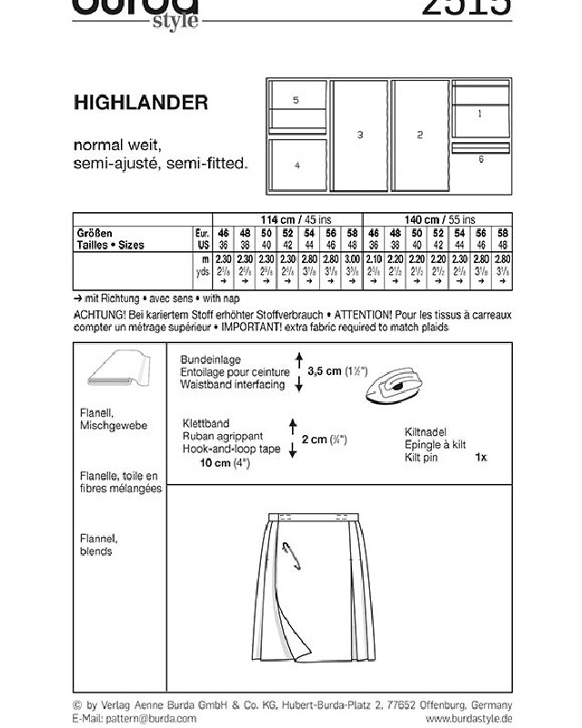 Patron déguisement écossais highlander : Burda 2515 - Mercerine