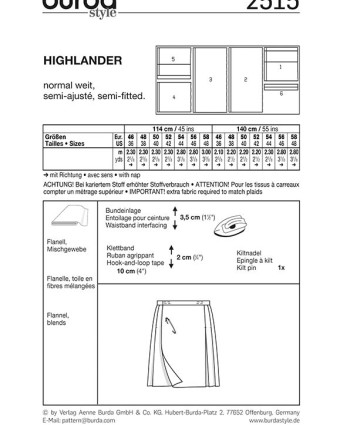 Patron déguisement écossais highlander : Burda 2515 - Mercerine