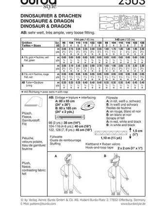 Patron déguisement dinosaure / dragon : Burda 2503 - Mercerine