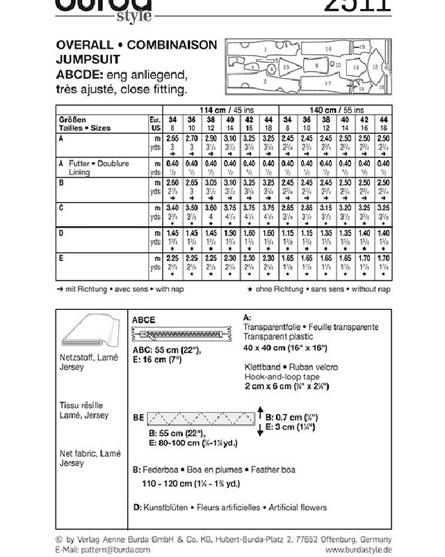 Patron déguisement combinaison et années 70 : Burda 2511 - Mercerine