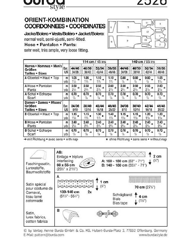 Patron déguisement alibaba et égyptiens : Burda 2526 - Mercerine