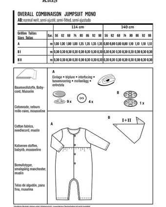 Patron de couture bébé combinaison à boutons : Burda 9258 - Mercerine