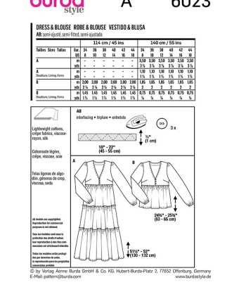 Patron de couture Robe / blouse romantique : Burda 6023 - Mercerine