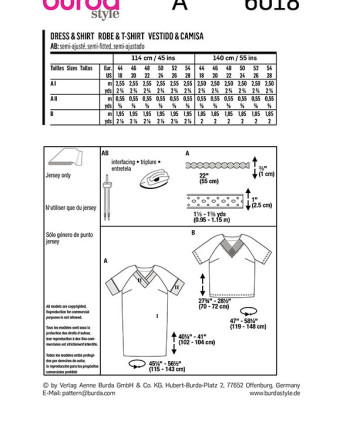 Patron de couture Robe / tee-shirt encolure V : Burda 6018 - Mercerine