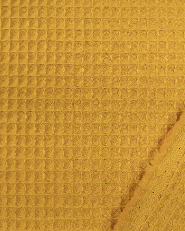 Tissu au mètre : nid d'abeille jaune moutarde oeko-tex - Mercerine
