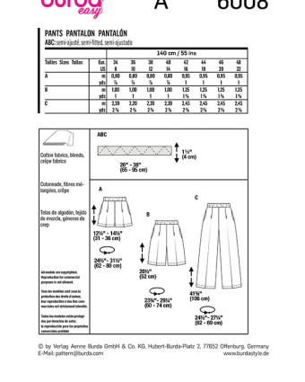 Patron de couture femme Pantalon easy : Burda 6008 - Mercerine