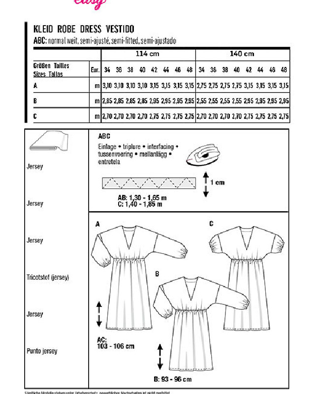 Patron de couture robe jersey col v easy : Burda 6007 - Mercerine