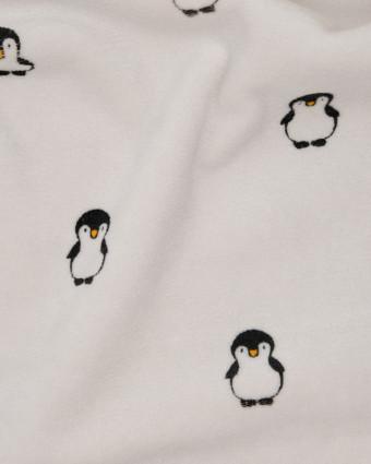 Tissu pyjama pilou Pingouin gris - 10cm