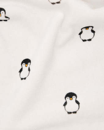 Tissu pyjama pilou Pingouin écru - 10cm