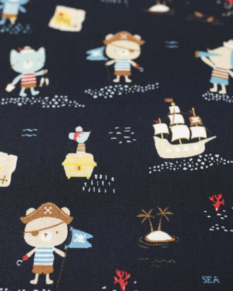 Tissu popeline de coton imprimé marin pirates - Mercerine