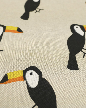 Tissu effet lin déco, coussins, accessoires : motif toucan - Mercerine