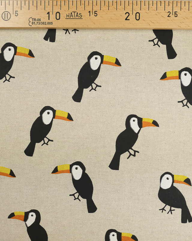 Tissu effet lin déco, coussins, accessoires : motif toucan - Mercerine