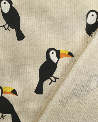 Tissu effet lin déco, coussins, accessoires : motif toucan - Mercerine