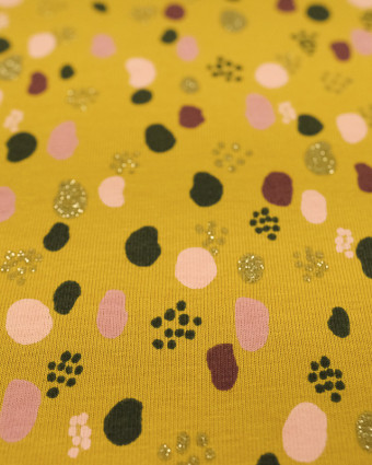 Tissu jersey motif moutarde prune Glitter dots by Poppy - Mercerine