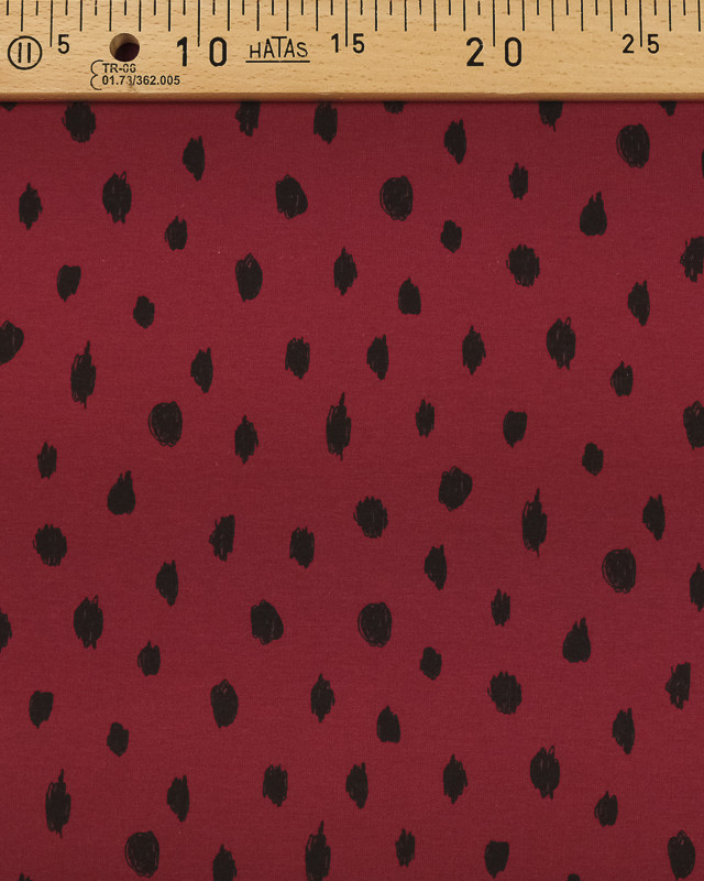 Tissu jersey Molleton Bio Painted Dots Fond Bordeaux - Mecerine