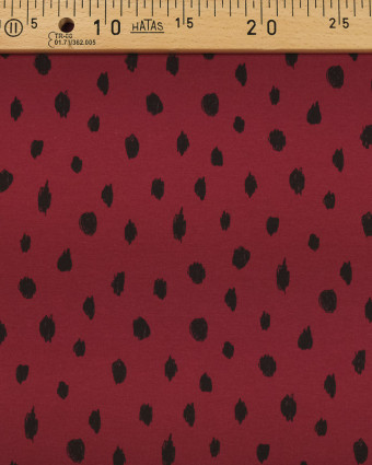 Tissu jersey Molleton Bio Painted Dots Fond Bordeaux - Mecerine