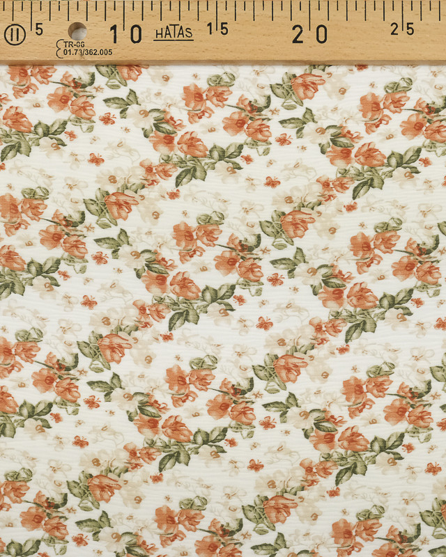 Tissu fleuri en ligne : Voile Froissé Fleurs vintage Ecru - Mercerine