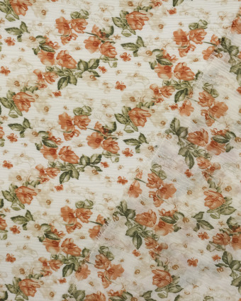 Tissu fleuri en ligne : Voile Froissé Fleurs vintage Ecru - Mercerine