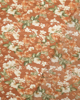 Tissu de saison en ligne : Voile Froissé Fleuri Terracotta - Mercerine