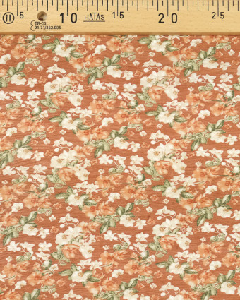 Tissu de saison en ligne : Voile Froissé Fleuri Terracotta - Mercerine