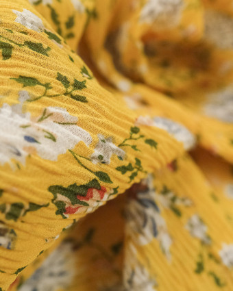 Tissu au mètre : Voile Froissé Solaire Chardon Jaune - Mercerine