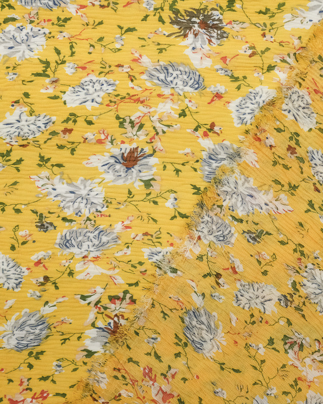 Tissu au mètre : Voile Froissé Solaire Chardon Jaune - Mercerine