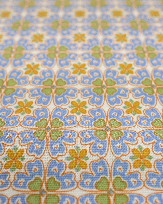 Tissu Coton trèfle mosaïque bleu et vert - Mercerine