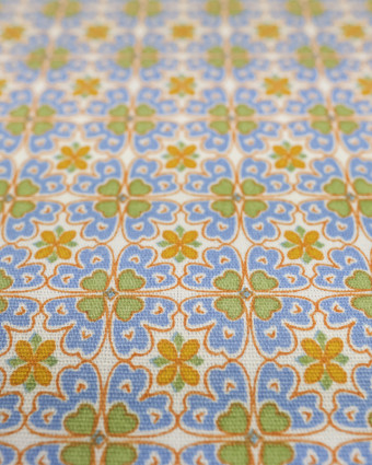 Tissu Coton trèfle mosaïque bleu et vert - Mercerine