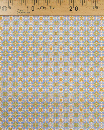 Tissu Coton trèfle mosaïque bleu et vert - Mercerine