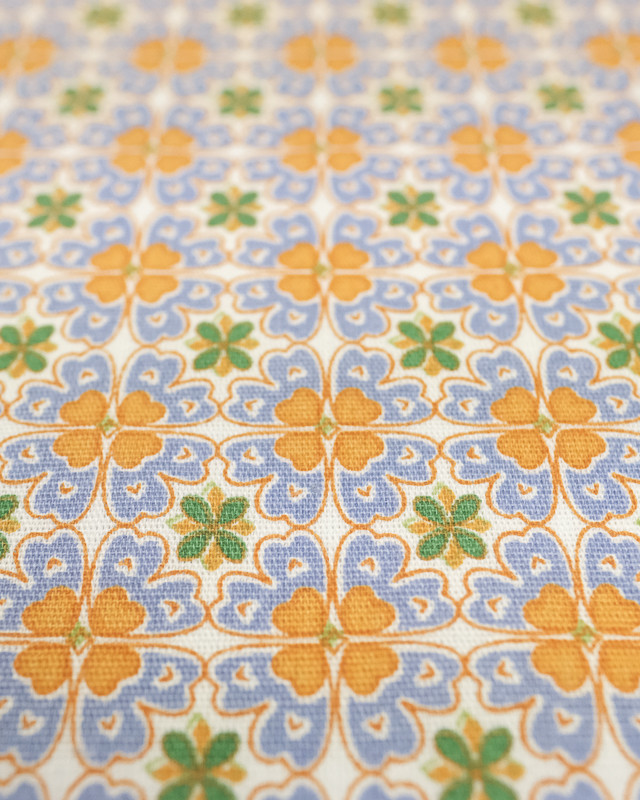 Tissu Coton trèfle mosaïque bleu et orange - Mercerine