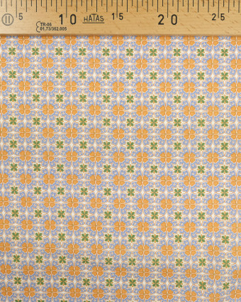 Tissu Coton trèfle mosaïque bleu et orange - Mercerine