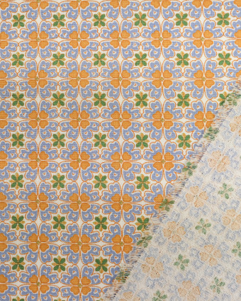 Tissu Coton trèfle mosaïque bleu et orange - Mercerine