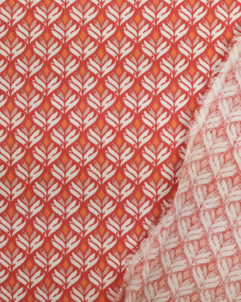 Tissu Coton Coton imprimé plumes rouge et orange - Mercerine