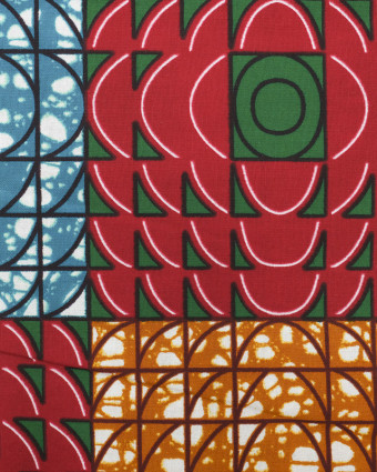 Tissu africain motif graphique carré multicolore