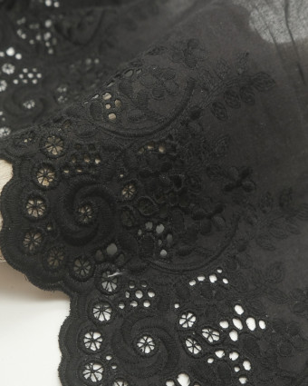 Ruban au mètre : broderie anglaise festonnée noir 150mm - Mercerine