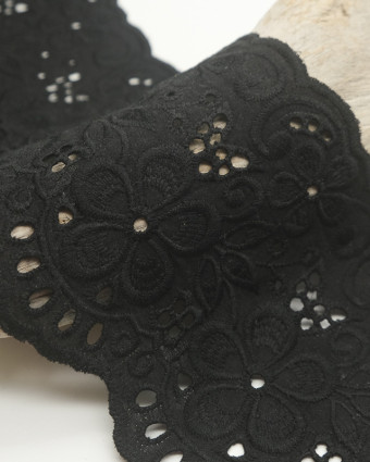 Ruban au mètre : broderie anglaise noir double feston 10cm - Mercerine