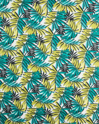 Tissu Coton enduit imprimé tropic Sao Paulo bleu vert - Mercerine