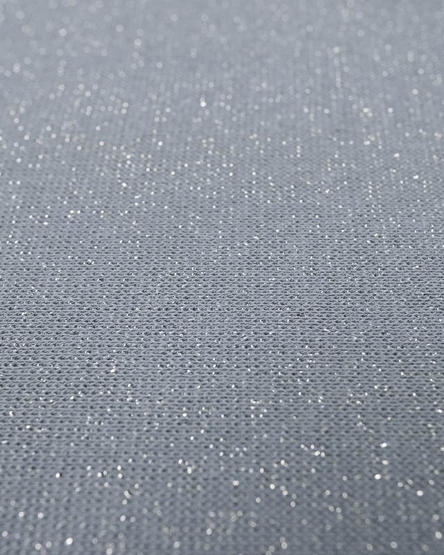 Bord côte au mètre :  bleu gris denim lurex argent - Mercerine