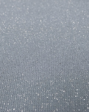 Bord côte au mètre :  bleu gris denim lurex argent - Mercerine