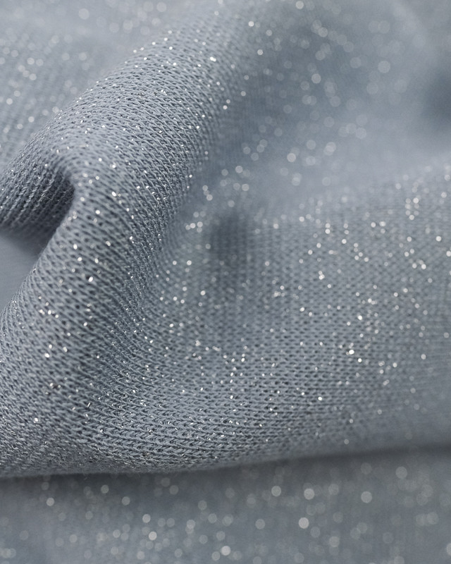 Bord côte au mètre :  bleu gris denim lurex argent - Mercerine