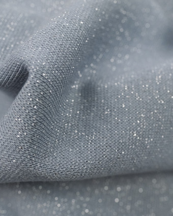 Bord côte au mètre :  bleu gris denim lurex argent - Mercerine