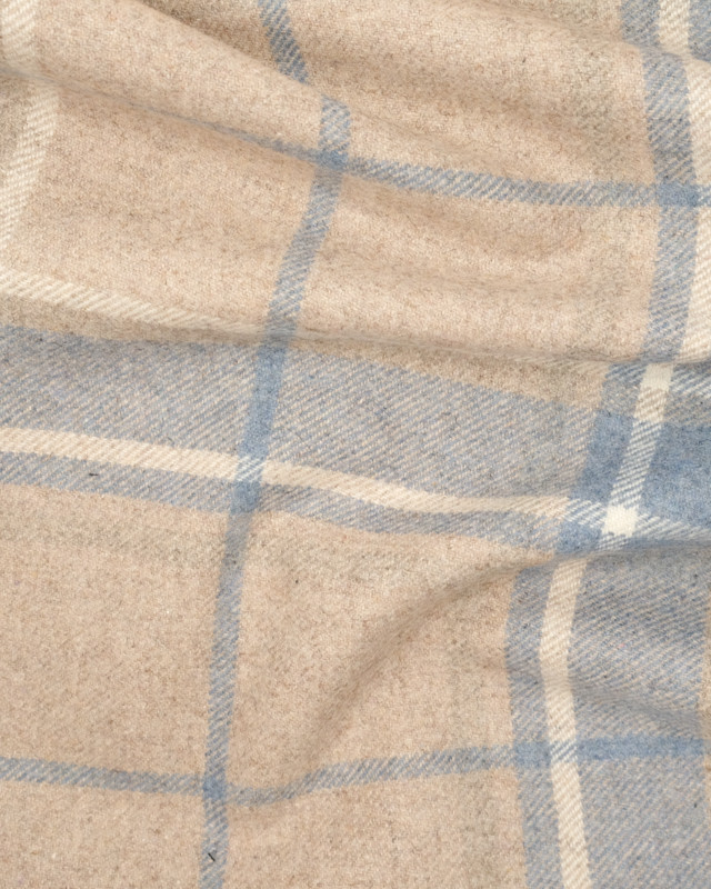 Drap de laine carreaux bleu et gris beige  - Mercerine