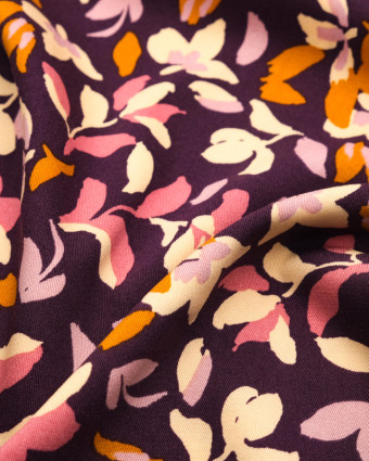 Viscose fleurs virevoltantes violet  - Mercerine