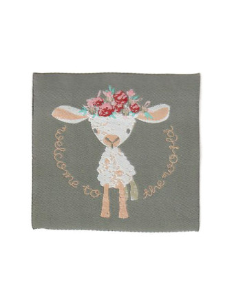 Ecusson Thermocollant mouton fleuri fond gris - Mercerine