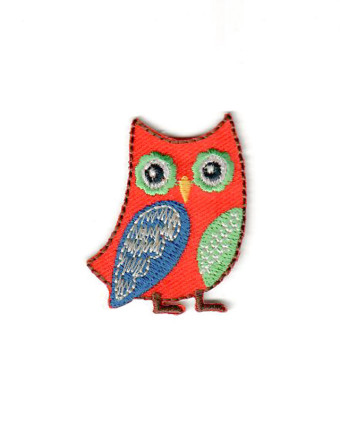 Ecusson Thermocollant Hibou rouge vert et bleu - Mercerine