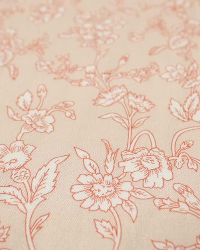 Tissu Viscose twill imprimé fleur vintage rose - Mercerine